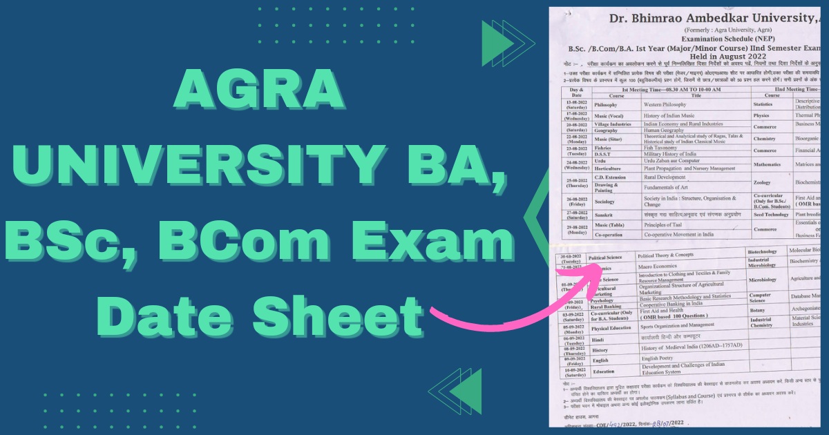 DBRAU Exam Date 2023 Agra University BA BSc BCom MA 1st 2nd 3rd Year Exam Scheme